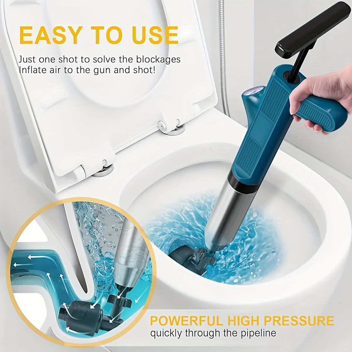 Toilet Plunger High Pressure Drain Plunger Dredge Clog Remover Sewer Pipe Unblocker Air Drain Blaster