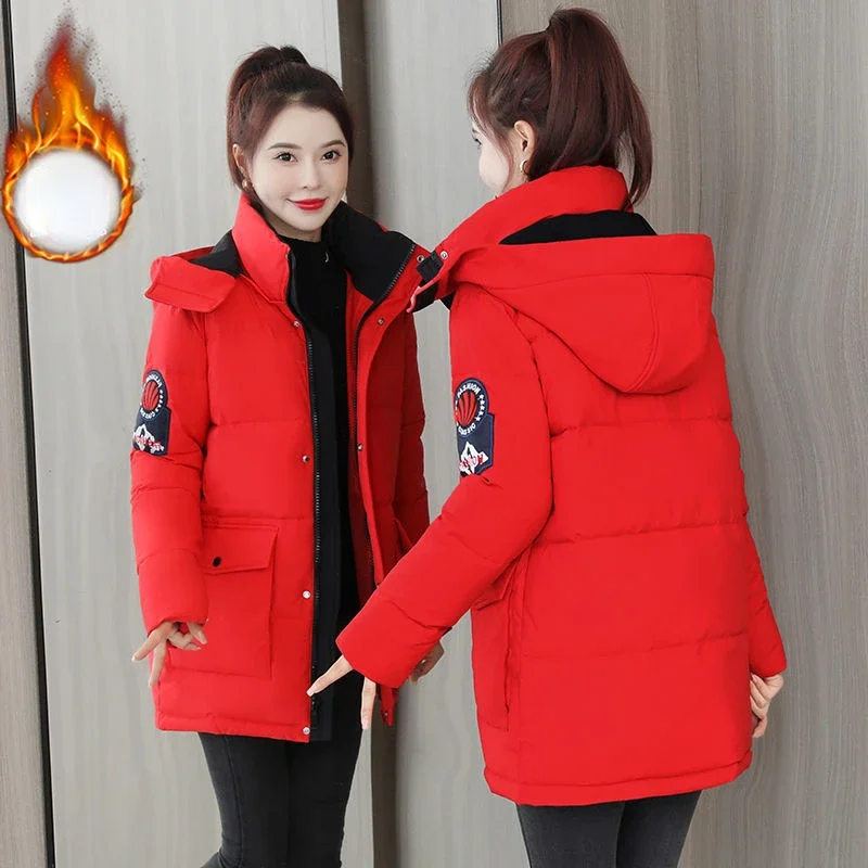 

Womens Winter Coat Parka Hooded Jacket Mid Length Padded Jacket Warmth Free Shipping Wholesale Plus Size Slim Fit Korean Fashion