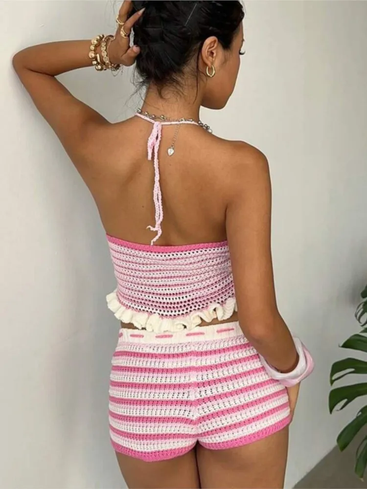 2026 Set da 2 pezzi da spiaggia per donna Copricostume da bagno Top e pantaloncini a vita bassa Costume da bagno copricostume da donna sexy