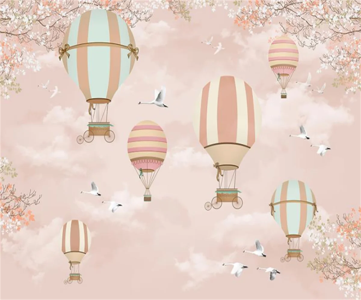 New Custom large mural wallpaper 3d Nordic hand painted feather hot air balloon pink child bedroom living room papel de parede