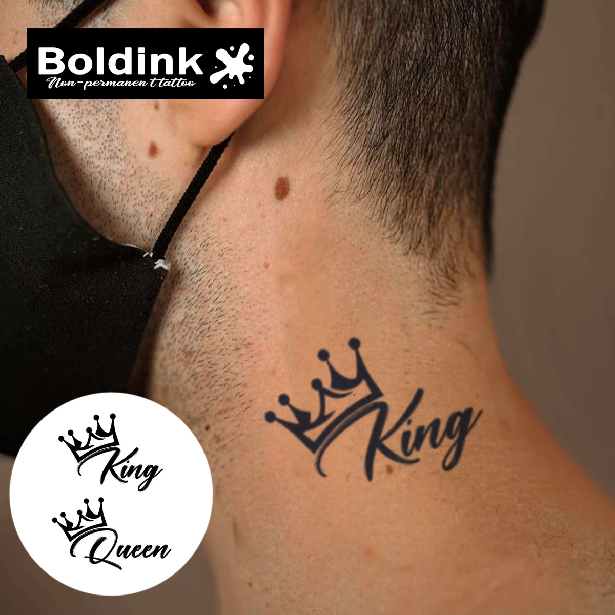 King & Queen Temporary Tattoo,Lasts To 15 Days New Technology Magic Waterproof Semi Permanent Sticker.