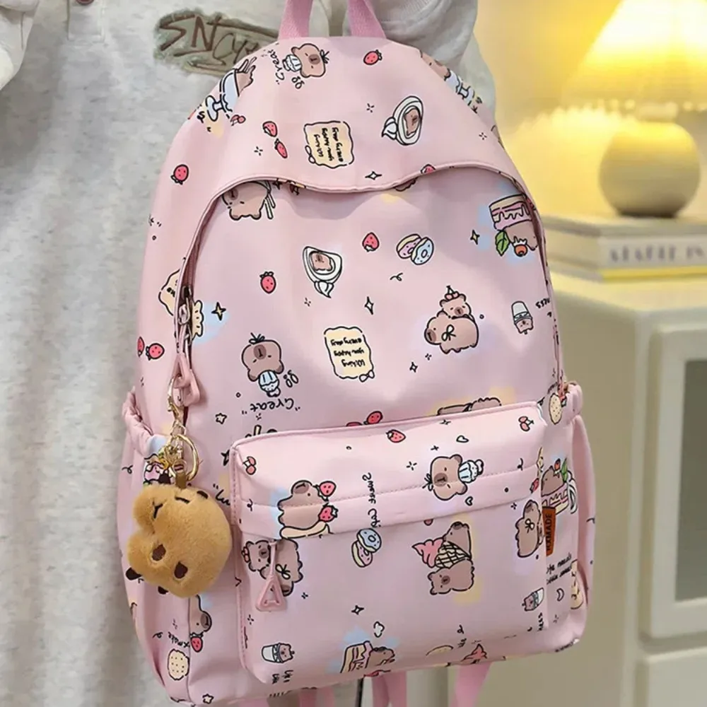 Thickened Capybara Backpack Nylon Wide Straps Cartoon Animal Daypack Multi Functional Foldable Large Capacity School Bag Friends
