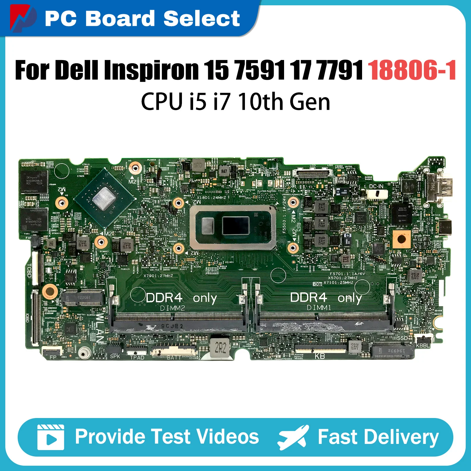 

Notebook mainboard For Dell Inspiron 15 7591 17 7791 0850TM 0D0JY6 18806-1 Laptop Motherboard With I5-10210U I7-10510U CPU