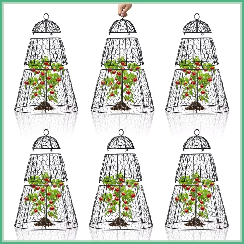 

Easy-Snap Open Chicken Wire Cloche 6-Pack - Adjustable Garden Plant Protectors, 14"D x 20"H