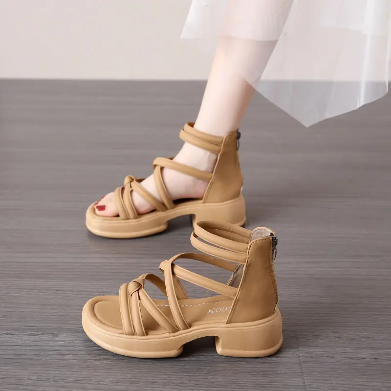 

New Summer Sandals for Women Fashion British Style Roman Sandals Cross-tied High Top Women Sandals Comfortable Casual Shoes