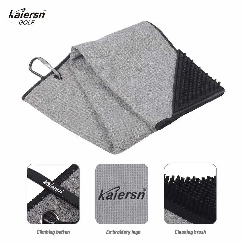 Kaiersn 6-color Golf Towel with Brush 40x60cm Portable Advanced Superfiber Waffle Pattern Golf Ball Accessories