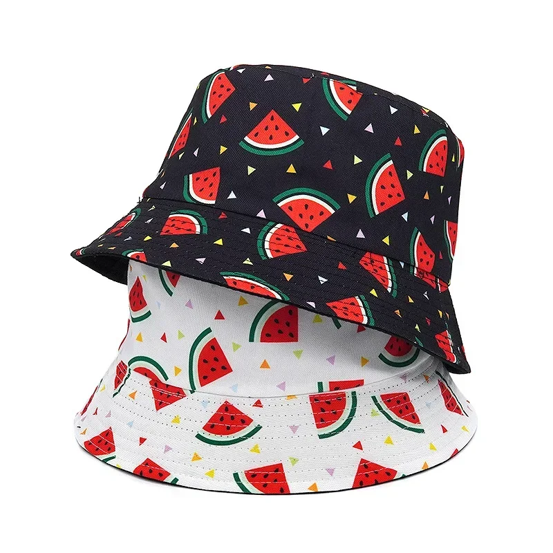 2024 Vintage Printed Fishing Hat Summer Fisherman Hat Reversible Watermelon Bucket Hats for Women Men Street Hip Hop Bucket Cap