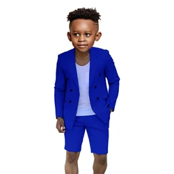 Traje ajustado azul real para niño, conjunto de Blazer de doble botonadura para boda, fiesta de graduación, traje de moda para niños, chaqueta de esmoquin, pantalón corto, 2 piezas