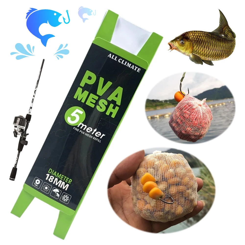 18/44mm x 5m PVA ตาข่ายเติมปลาคาร์พตกปลา Feeder เหยื่อตกปลา Refill Rig Hook เหยื่อห่อกระเป๋าตกปลา Lure ตาข่ายหลอด Tackles