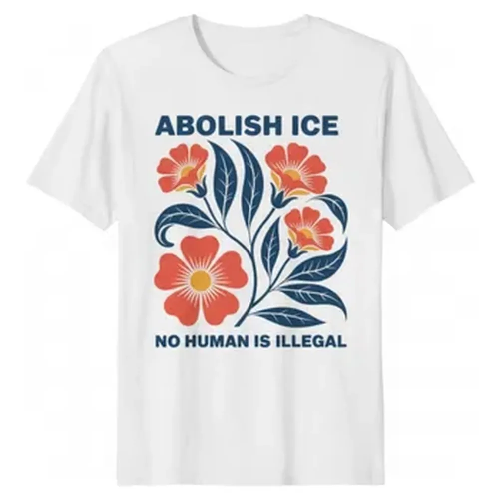 Abolish Ice No Human is Illegal, Immigration Rights T-shirt For Men Women 100% Cotton T Shirts Short Sleeve Tops 0204-1
