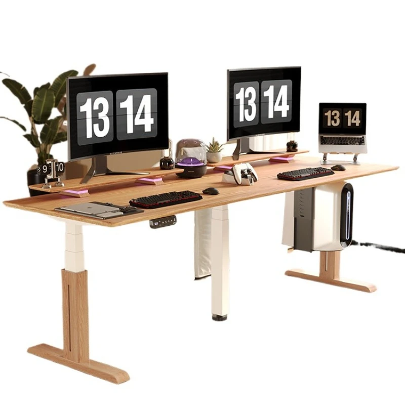 

Расширенный двойной стол из цельного дерева. Электрический подъемный компьютерный стол. Длинный стол. Домашний стол для киберспорта.