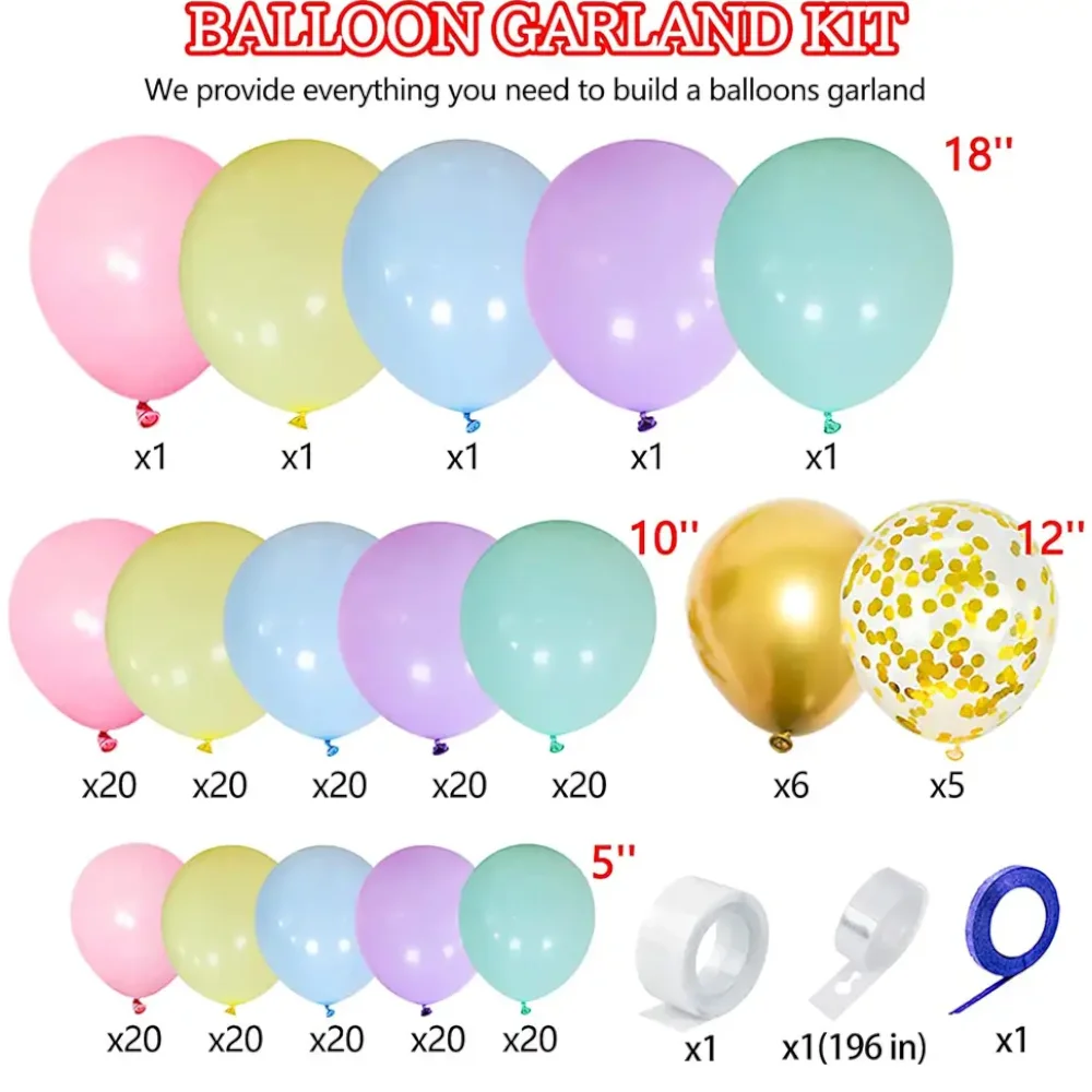 216Pcs Rainbow Balloon Garland Arch Kit Different Sizes Latex Balloons Assorted Pastel Color Party Balloons Decorations