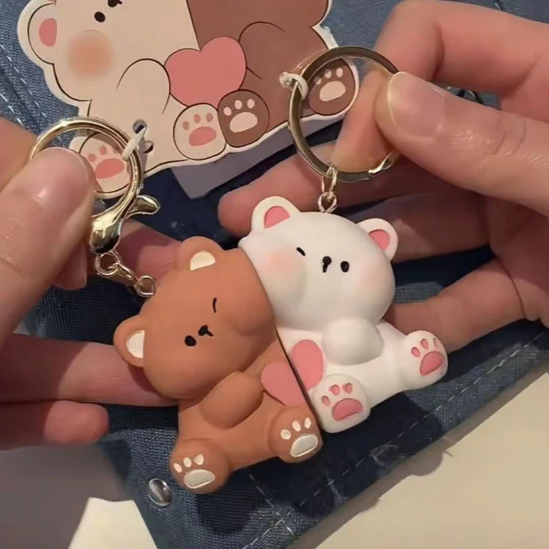 2Pcs Cartoon Bear Magnetic Keychain Keyring Lover For Couple Pendant Key Chain Ring Party Jewelry Gift