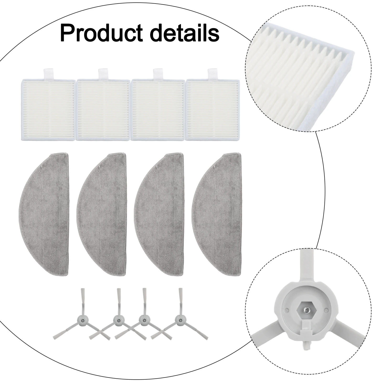 Accessory Set for Polaris PVCR 4250 4260 4 Filters 4 Mop Cloths 4 Side Brushes for Comprehensive Floor Cleaning