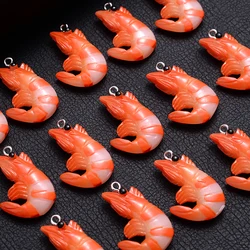 10Pcs Cute 3D Design Simulation Lobster Shrimp Resin Pendants Acrylic Cartoon Food Animal Charms for Jewelry Making Necklace