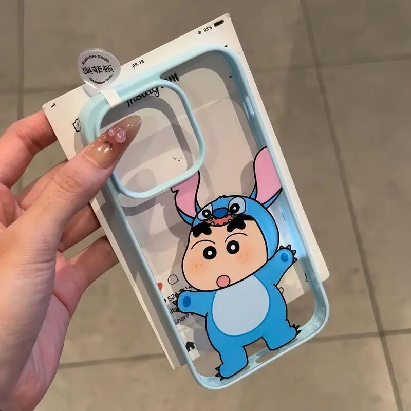 Kawaii تلوين شين تشان الكرتون جراب هاتف آيفون 16 15 14 13 12 11 برو ماكس زائد XS XR X 7 8 أنيمي الاكريليك غطاء مقاوم للصدمات