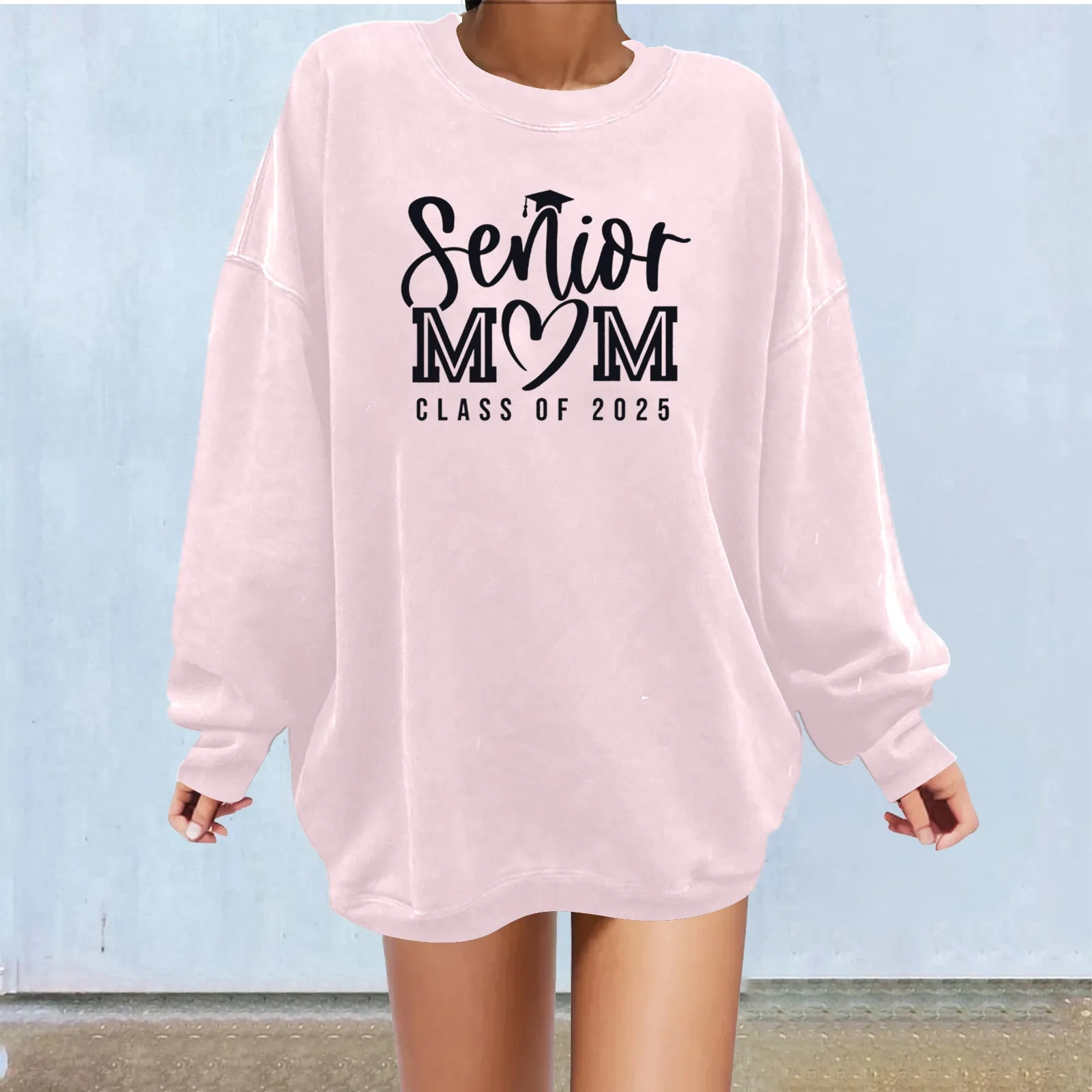 Sweatshirt wanita motif kasual, baju sweater leher bulat, pakaian harian, Pullover Hoodie, pakaian trendi musim gugur, musim dingin