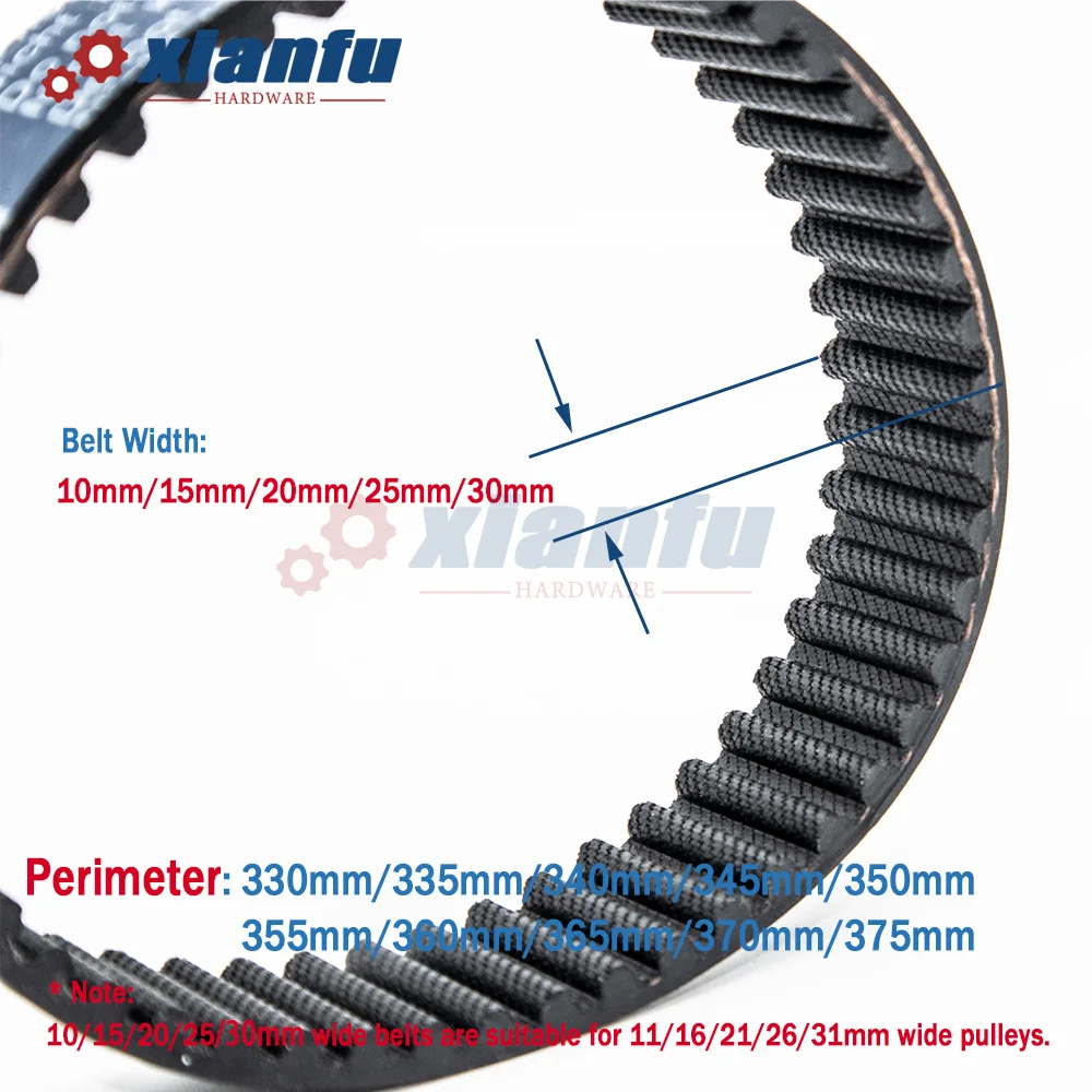 HTD5M Synchronous Belt Timing Perimeter 330 335 340 345 350 355 360 365 370 375mm Rubber Width 10/15/20/25/30mm HTD 5M Pitch 5mm