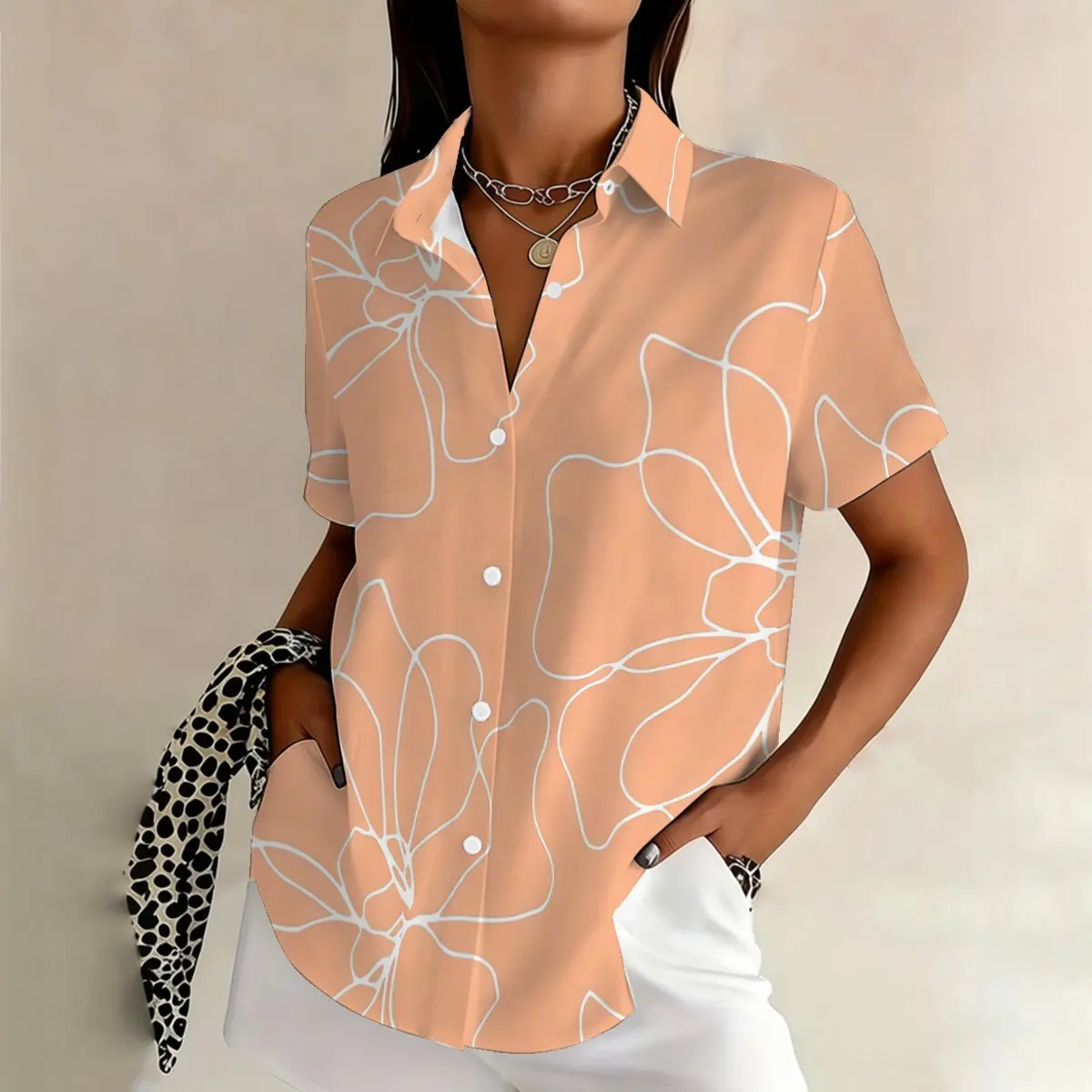 

Summer Plus Size Women's Loose Short-Sleeve Floral Print Shirt, Versatile for Casual Commuting