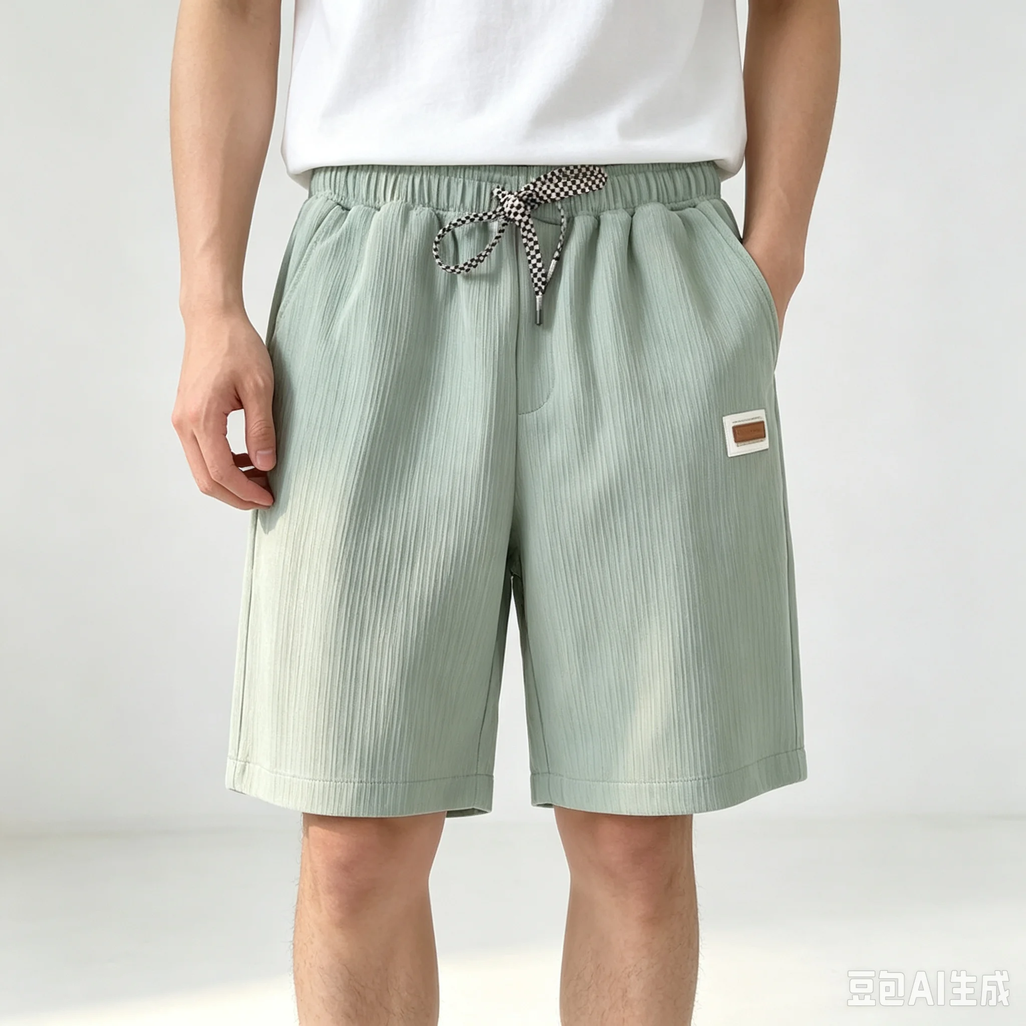 Summer thin shorts men's new casual loose breathable hanging feeling student five quarter pants embroidered logo straight leg ca