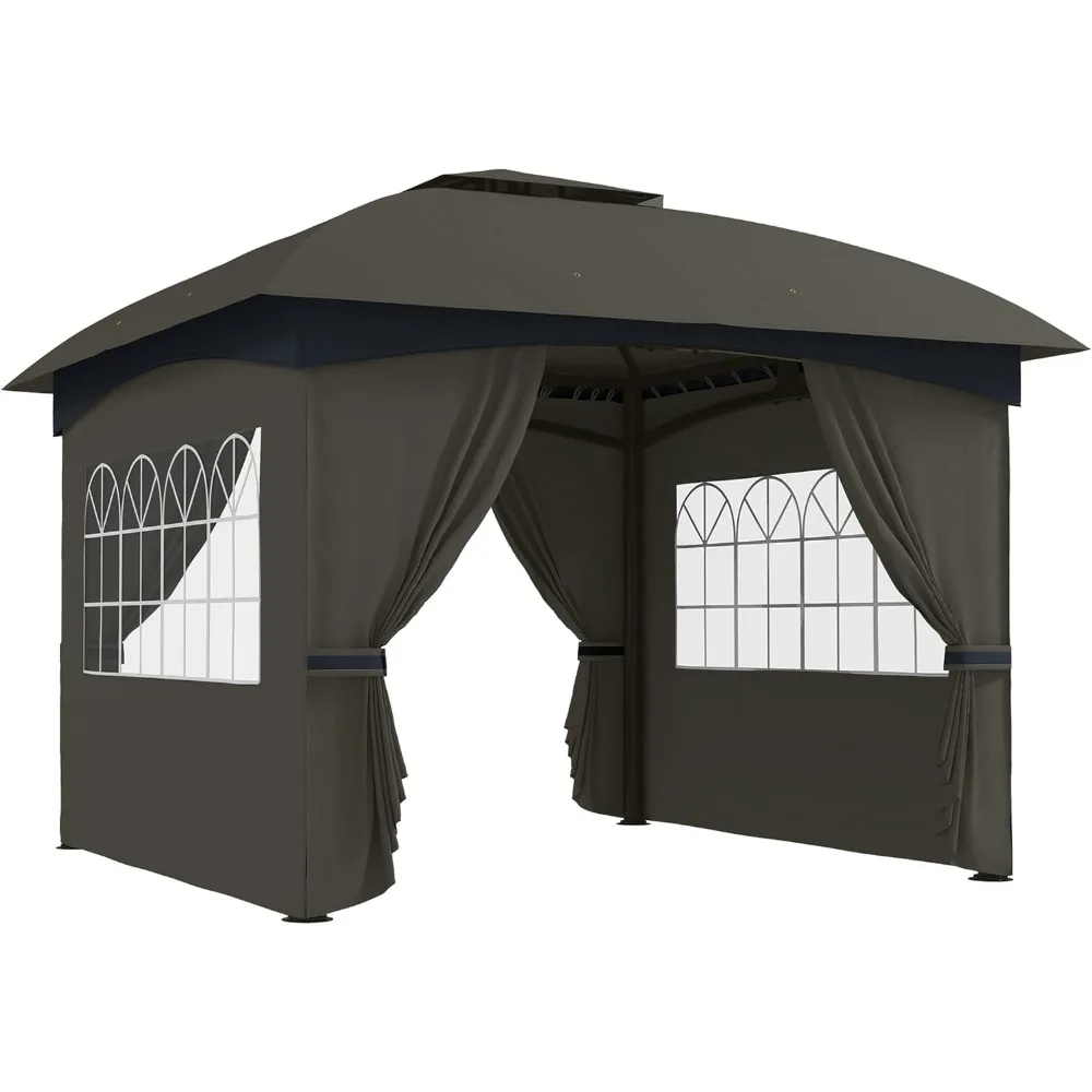 

Открытая беседка 11 x 11 футов, навес для беседки с дуговой патио, защита от ультрафиолета, с шторами, церковные окна, двойная крыша, оцинкованная