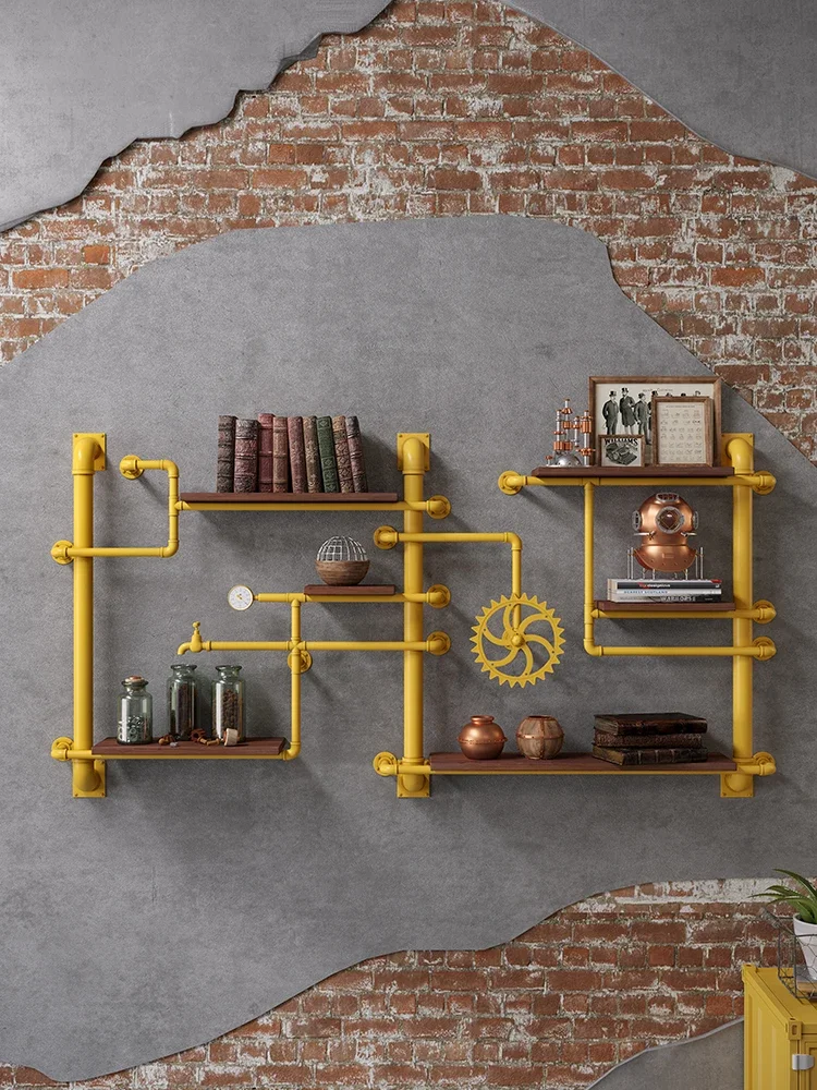 Industrial air duct wall rack wall one-shaped baffle flower stand bar cafe wall shelf customization