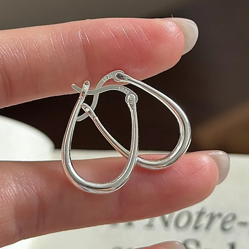 S925 Sterling Silver U Shape Earrings Retro Korean Style Minimalist Basic Unique Design Fashion Ear Jewelry For Women