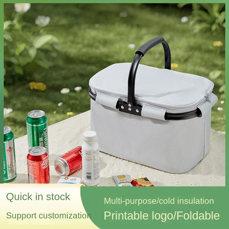 

Large Capacity Insulated Cooler Bag Outdoor Camping Lunch Bag Portable Handheld Bento Bag Foldable