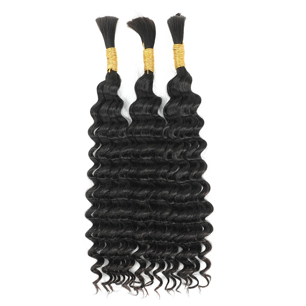 Linhua Deep Wave menschliches Flechthaar zum Häkeln mikro knoten lose Bohemian / Boho Zöpfe doppelt gezeichnet ohne Schuss Bulk Haar 1b Farbe