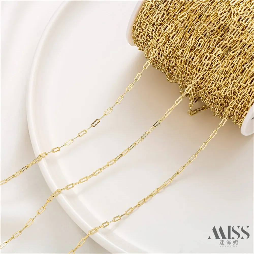 14K Gold-wrapped Rectangular Peanut Chain Copper-plated Loose Chain DIY Material Bracelet Necklace Extension Chain Accessory