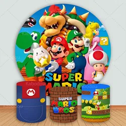 Super Mario Bros Round Backdrop Kid Birthday Party Decoration Photography Background Baby Shower Cylinder Cover Studio Prop