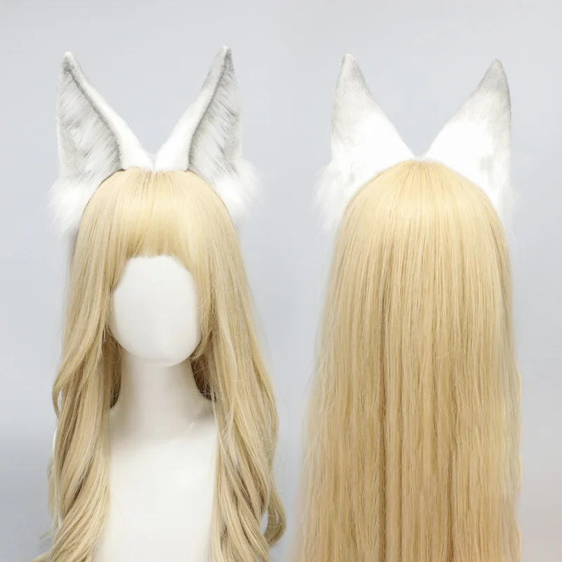 Handmade White Fluffy Arctic Fox Ear Headband Fursuit Cosplay Costume Accessory Anime Exhibition Prop view 4