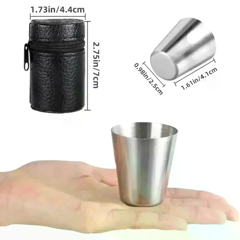 /TPz/30ML Stainless Steel Cups Set Outdoor Portable Glass Set With Leather Case Mini Glasses 4pcs/set