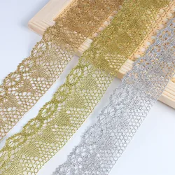 5cm wide, 10yards Gold Thread Knitted Lace Ribbon Trims Wedding Party Home Decoration DIY Handmade Patchwork Lace Supplier