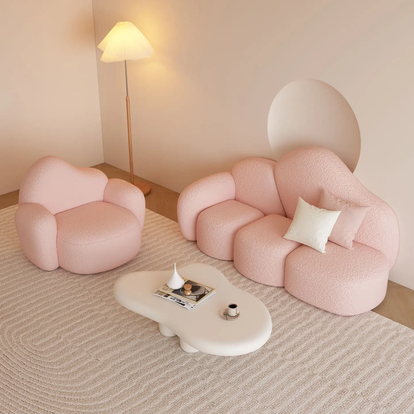 &Cream Cloud Sofa Sherpa Lambswool Cover Movable One Seat Living Room Bedroom Balcony Hotel Villa
