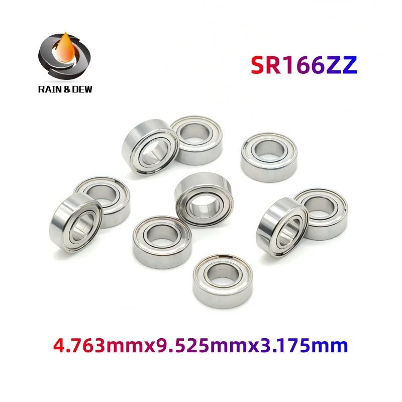 10Pcs SR166ZZ Steel Miniature Bearing Double Sided Metal Sealed Stainless 4.762x9.525x3.175 Mm for Motor Equipment ABEC-9