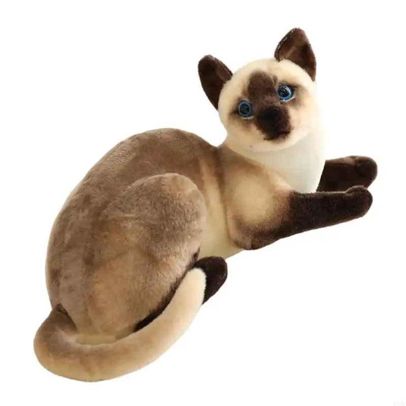 F19F Realistic Siamese Cats Plush Toy Lovely Sleep Dolls for Baby and Kids Home Decors Washable Stuffed Animals Comfort Toy