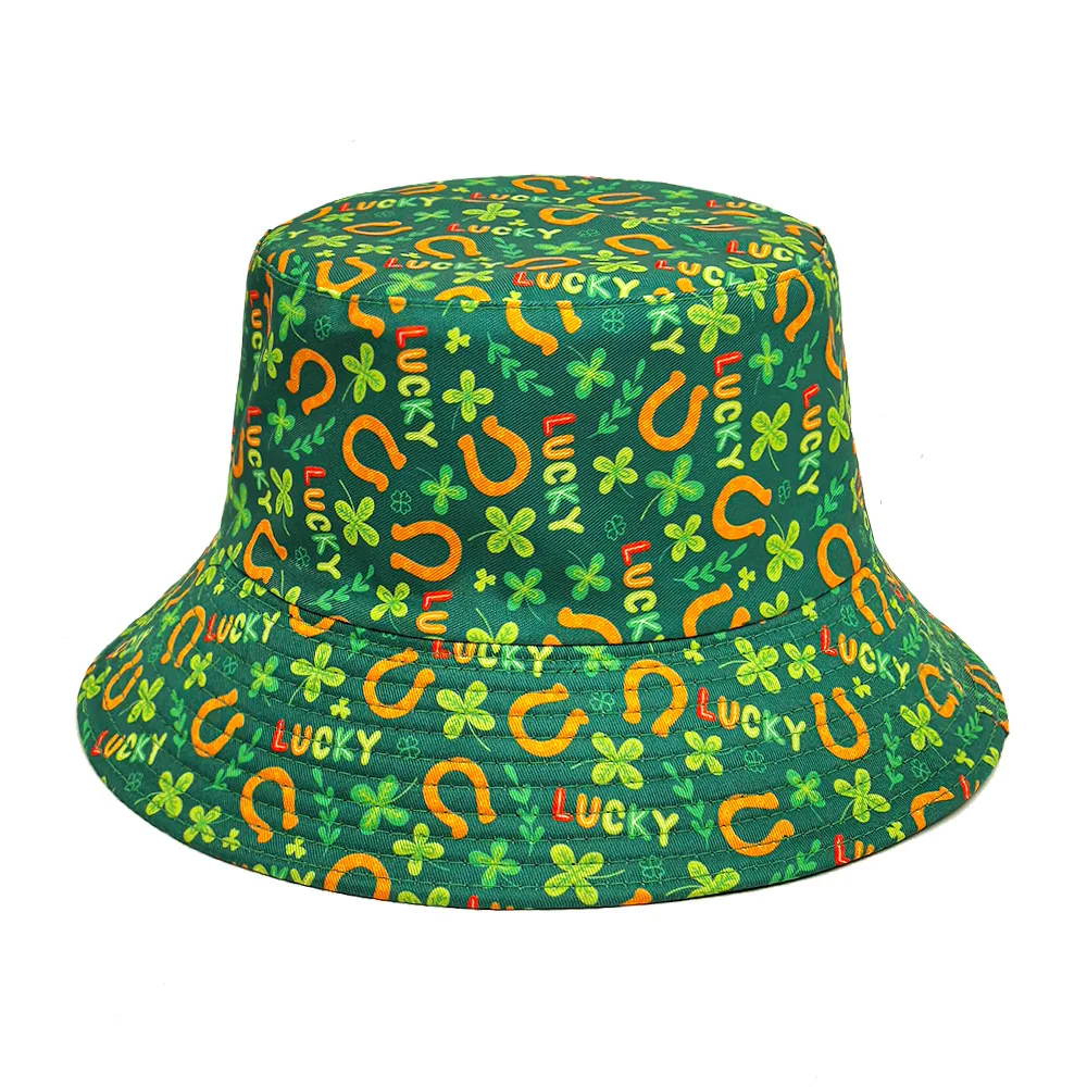 Ireland Clover Print Bucket Hats for Women Men Festival Party Fisherman Cap Summer Sunscreen Panama St. Patrick's Day Green Hat