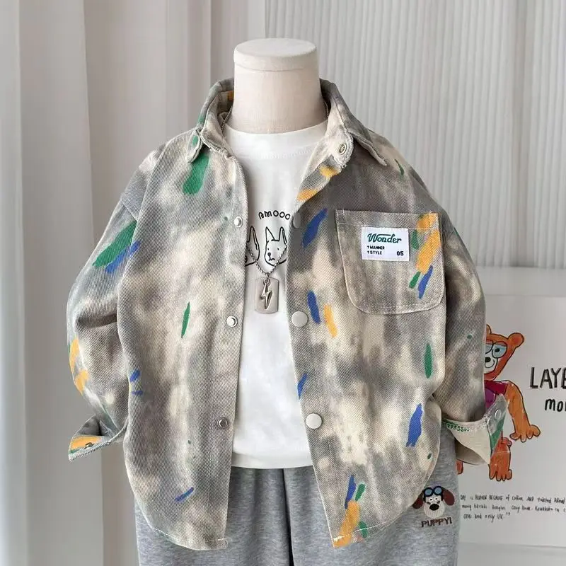 

Boys' Denim Shirt Spring And Autumn Children's Thin Jacket Children's Shirt Cardigan Jacket Medium And Large Children's Top