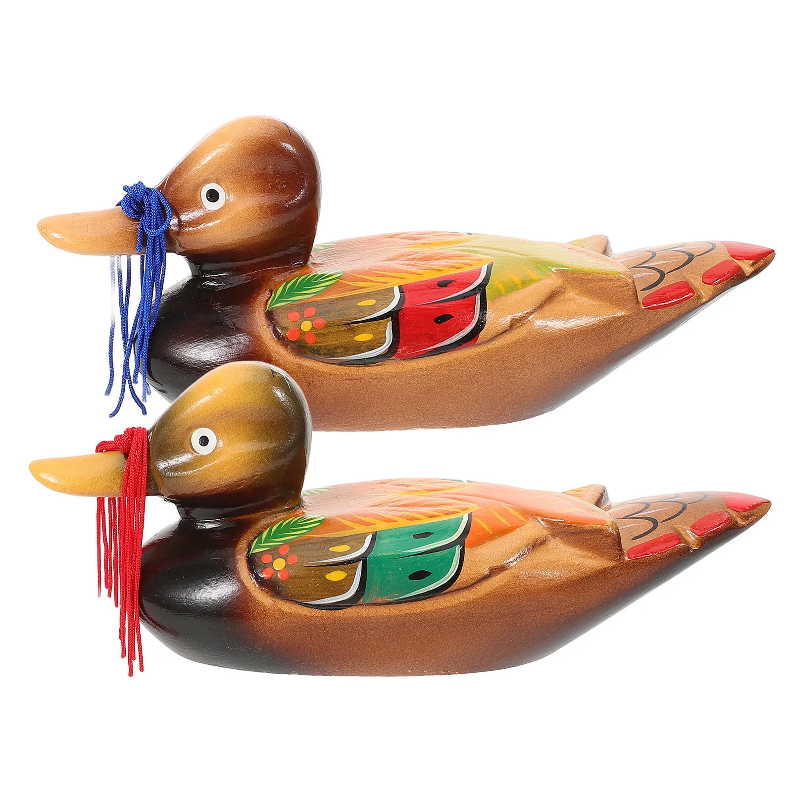 

2Pcs Ducks Wooden Statue Hand Painted Decorative Sculpture Wedding Gift Home Desktop Ornament Ducks Statue