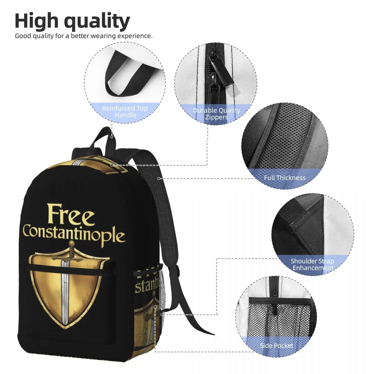 Free Constantinople Bold Historical Statement Backpack Daypack Large Capacity BookBag School Bag Shoulder Bags for Men Women