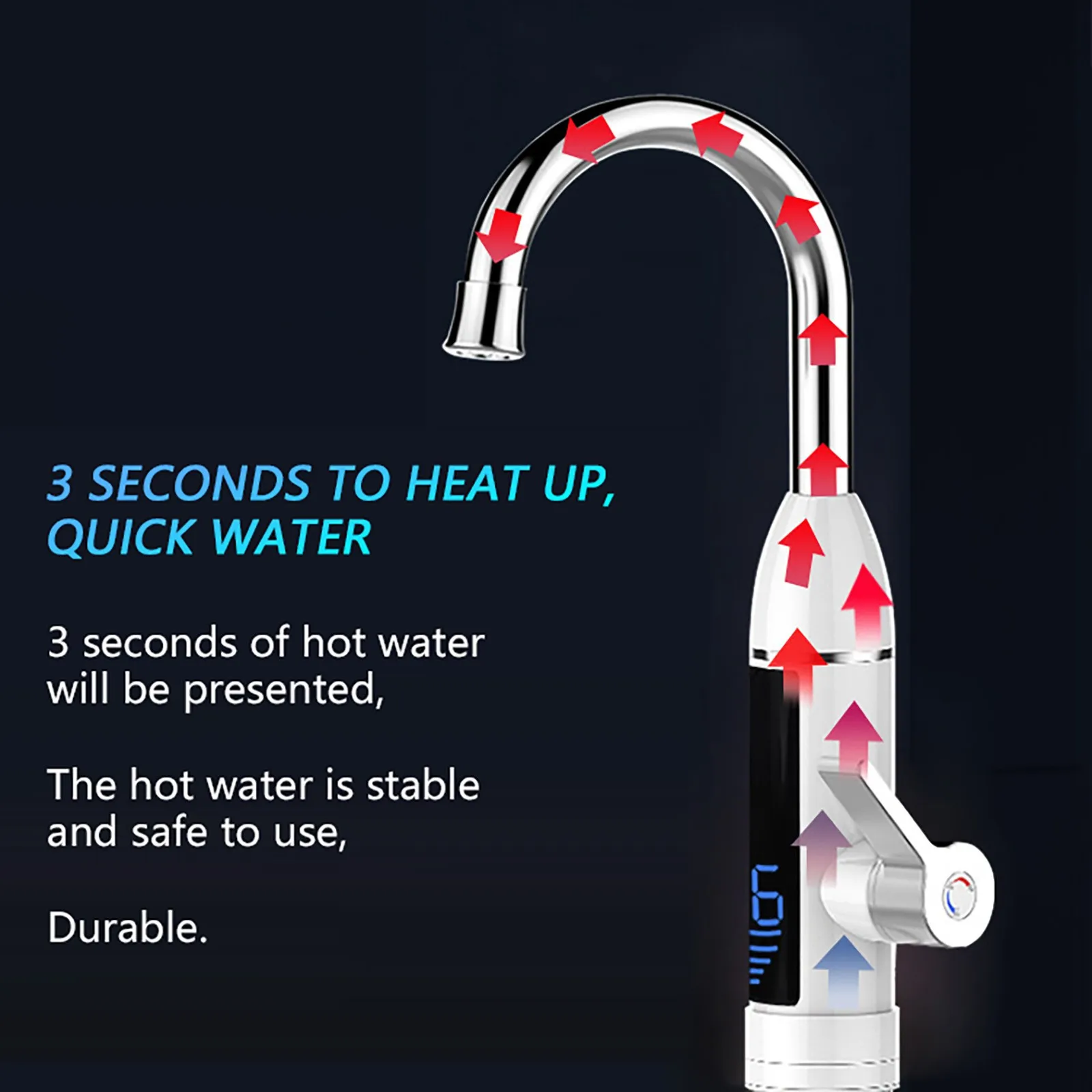 Кран водонагревателя, вращающийся кран со светодиодным цифровым дисплеем, мгновенный кухонный водонагреватель с быстрым нагревом