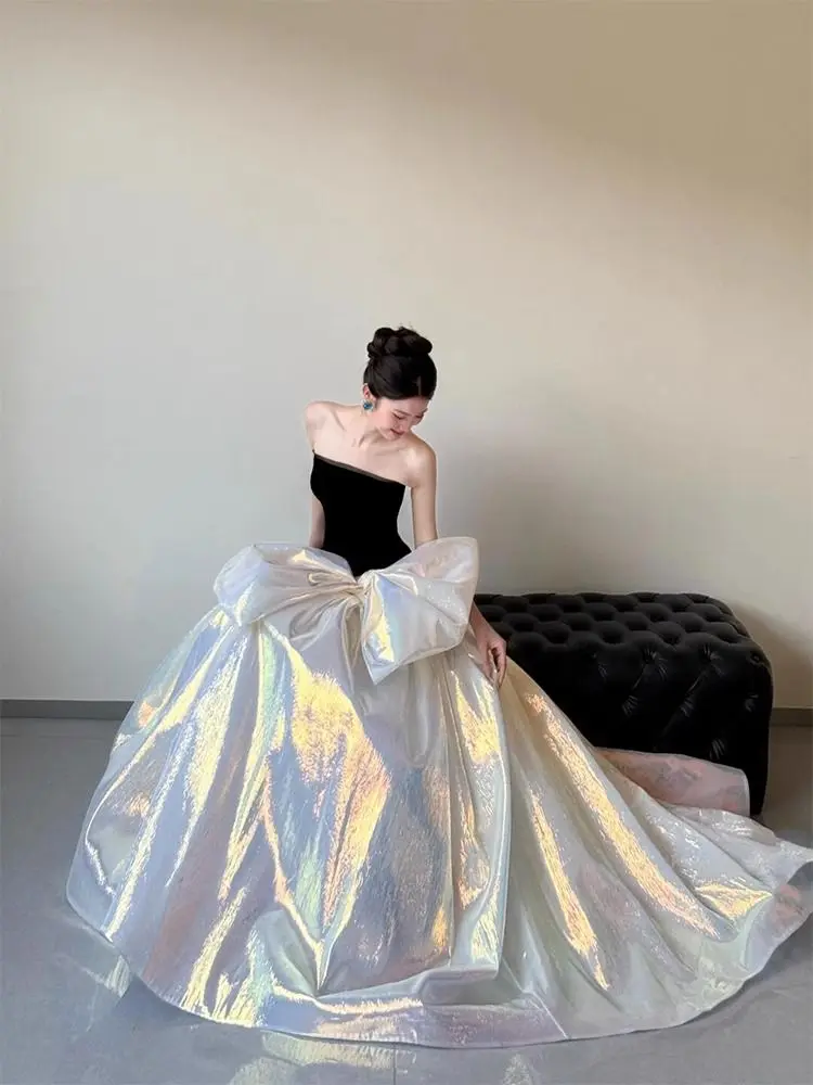 Meerjungfrau Princ Dr mit großer Fliege Bal langer Rock faionable hohe Taille Reißverschluss Sle Geburtstagsgeschenk Erwachsene Zeremonie...