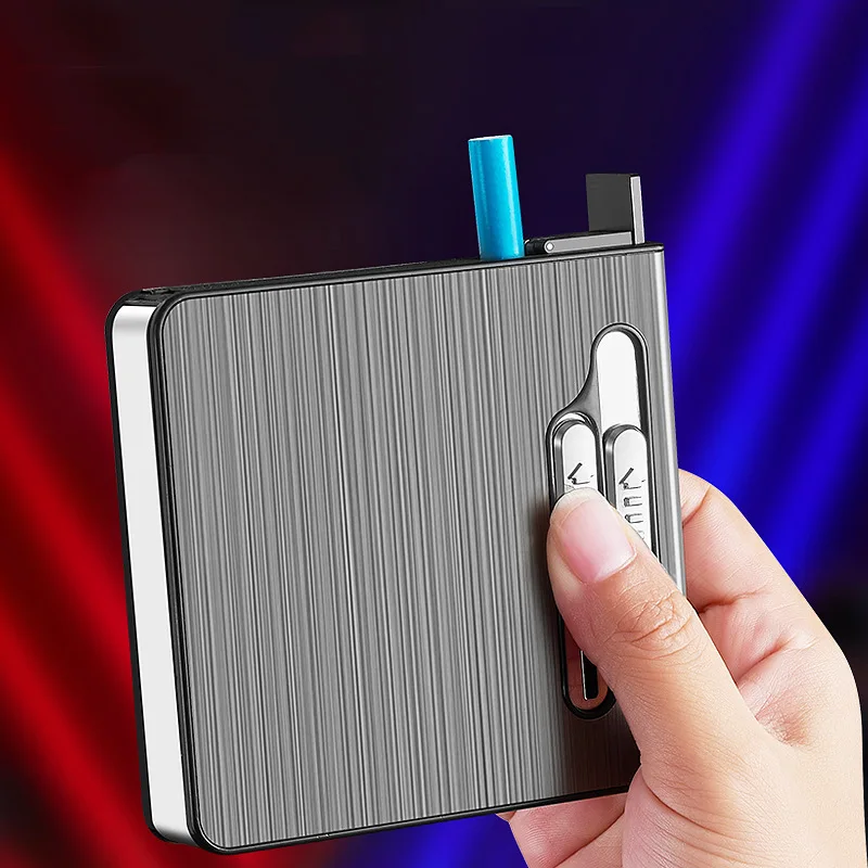 Portable Metal Cigarette Case, Electric Lighter, Outdoor, Windproof Plasma, USB Pulse, Flameless, Double Arc Lighter, Men\'s Gift