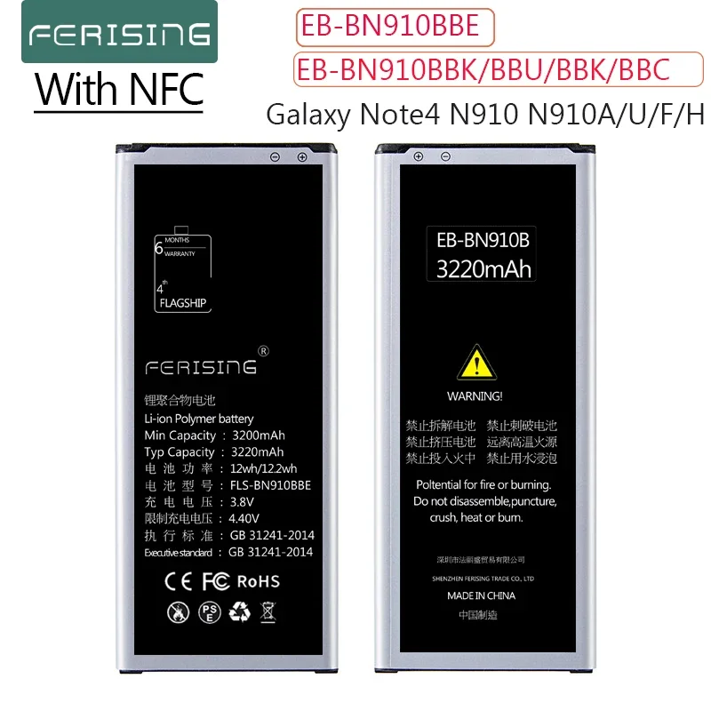

With NFC 100% Capacity Battery EB-BN910BBE EB-BN910BBK For Samsung Galaxy NOTE4 N910a N910V N910C NOTE 4 N910u N910F N910H NFC