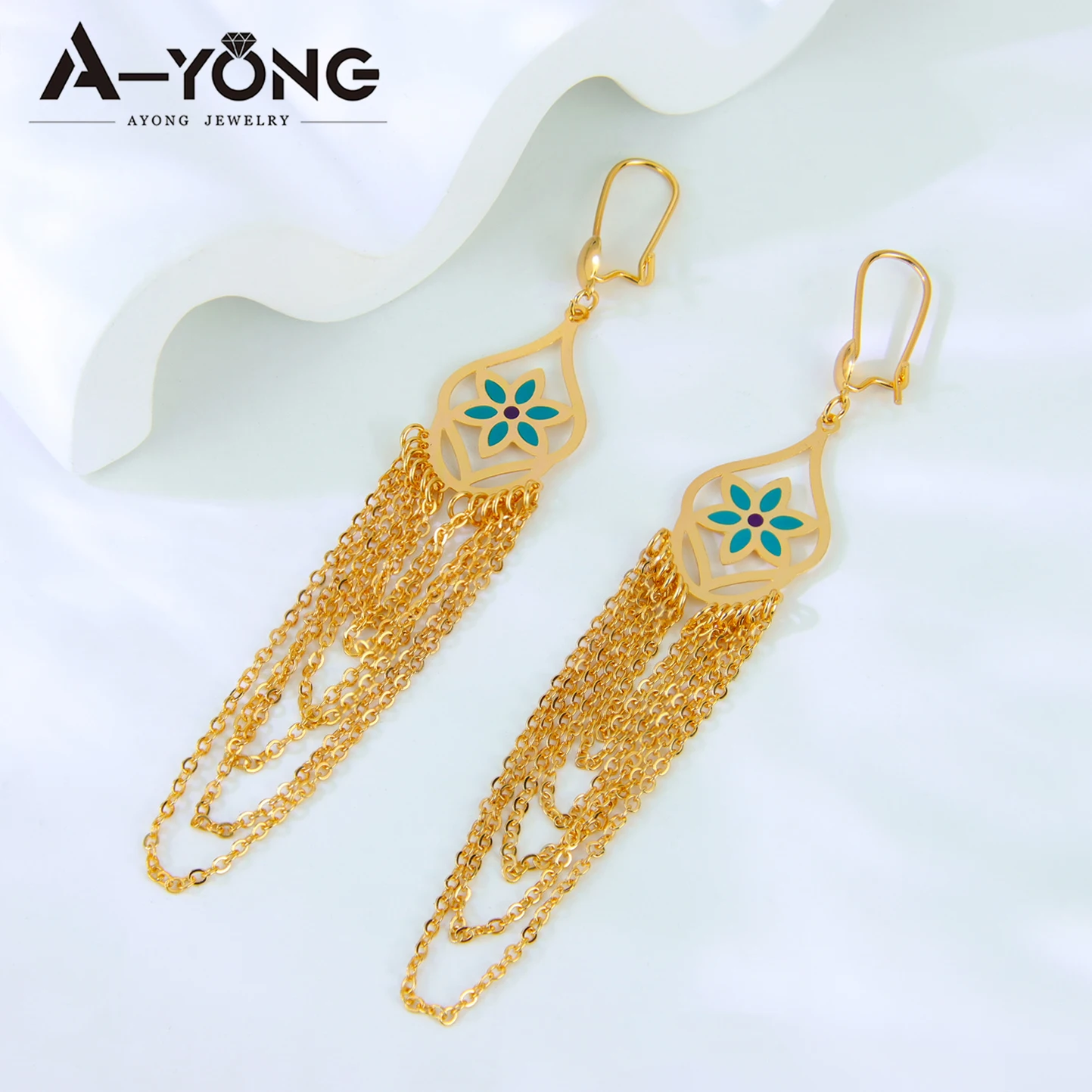 Bohemian Tassel Dangle Long Earrings for Women 21k Gold Plated Italian Lady Fashion Drop Earring Algerian Dubai Wedding Jewelry