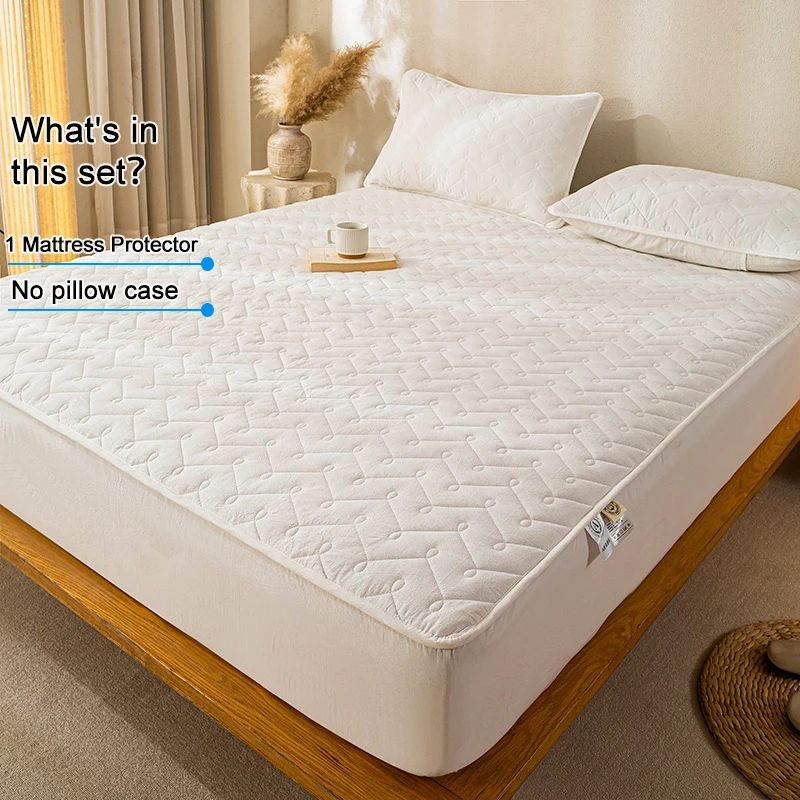 100% Cotton Surface Quilted Fitted Mattress Protector, Anti-Mite Antibacterial Mattress Cover,Soft Breathable Bed Mattress Cover