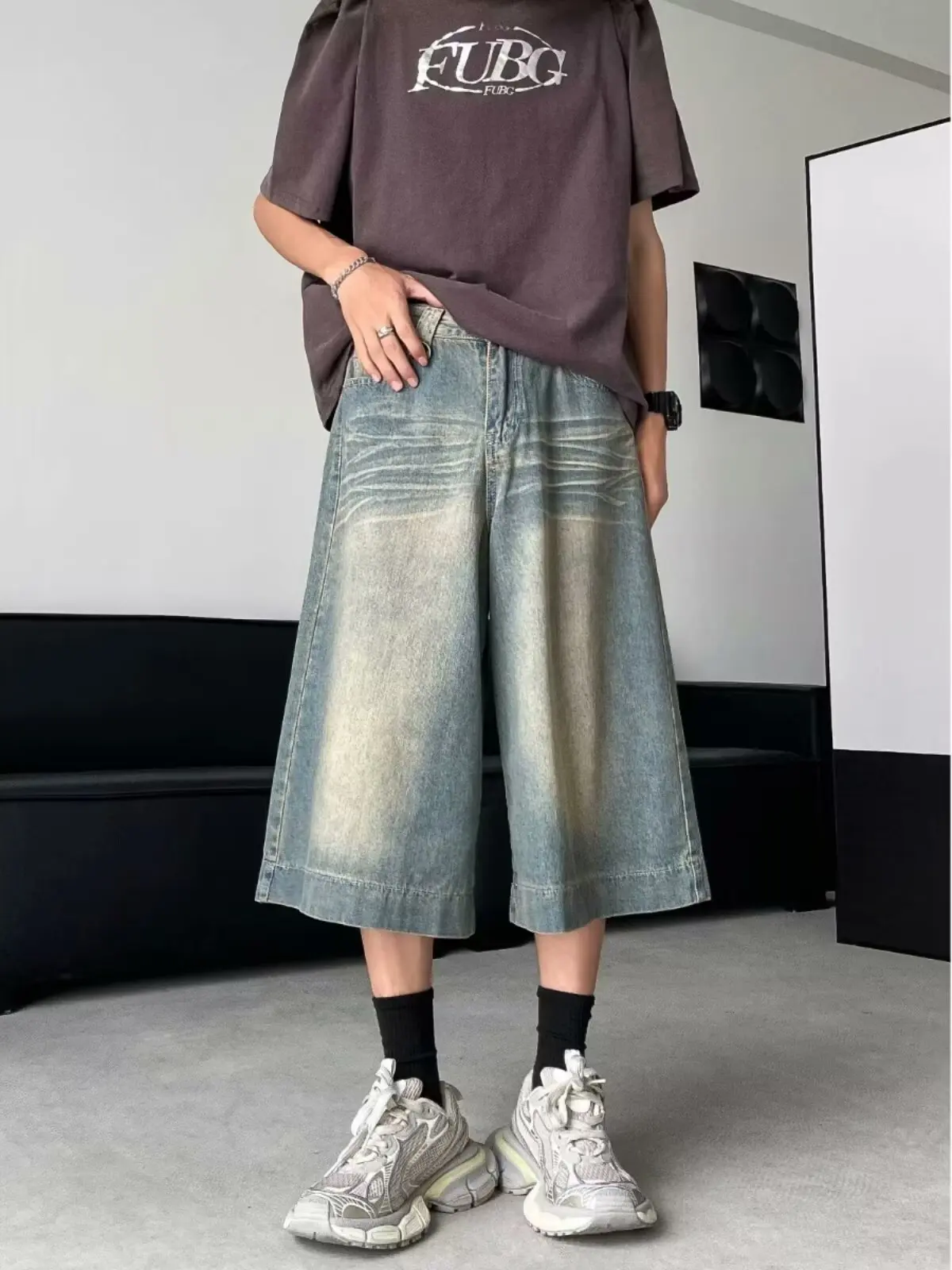 

Mid Long Vintage Jeans Korean Style Women's Y2K Streetwear Style Wide Leg Shorts Baggy Washed Grunge Denim Shorts fashion short