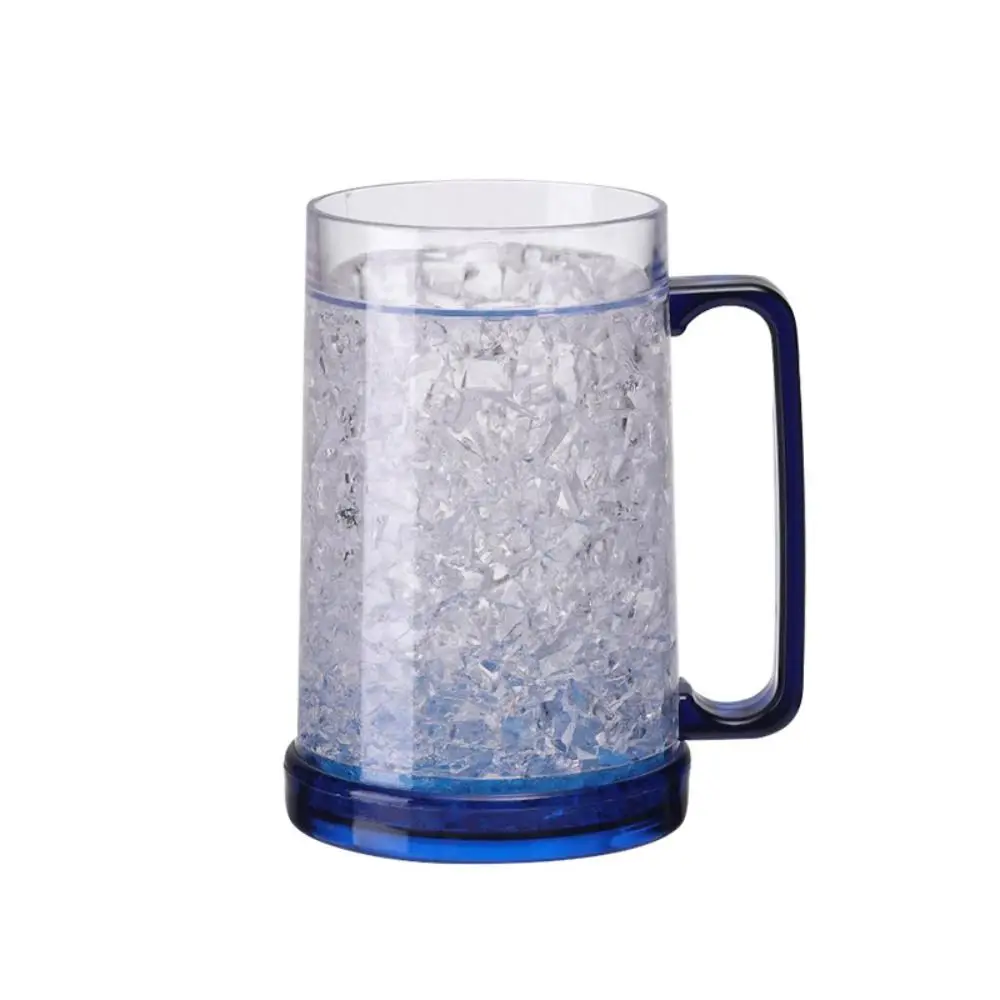450ML Capacity Freezing Beer Mug Double Wall Structure Clear Transparent Body Whiskey Tumbler Glass Plastic with Handle Design