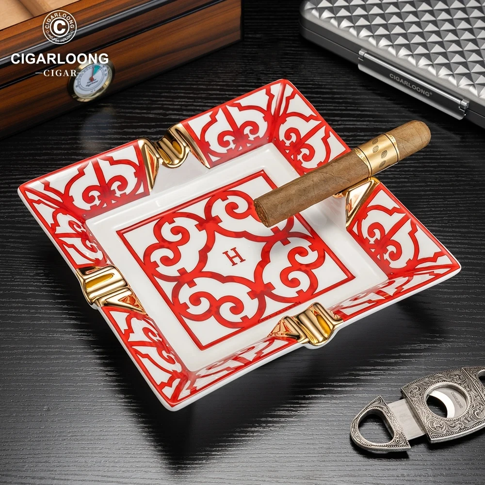 Cenicero de cerámica para cigarros, cuatro ranuras, diseño Retro original, grabado, soporte para bandeja de cigarros, decoración, Cenicero para cigarros dedicado